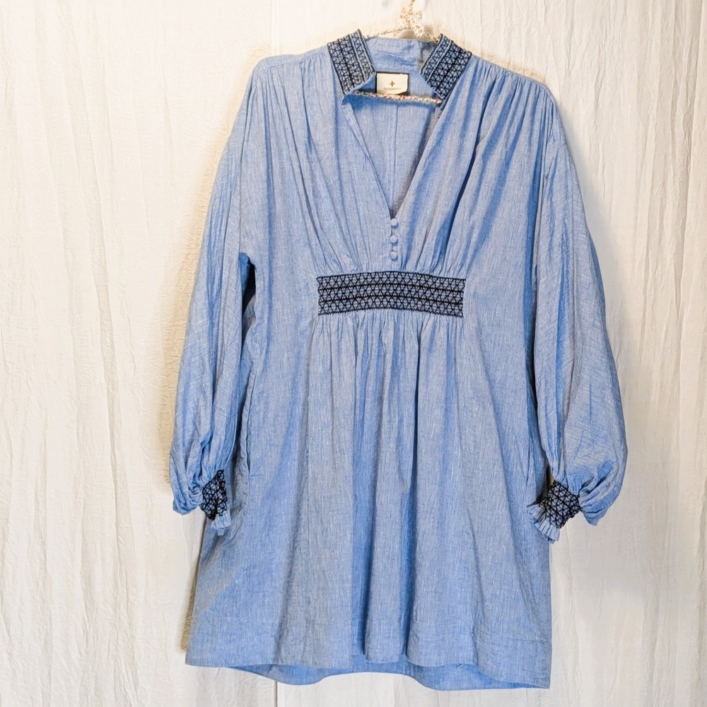 Tuckernuck Chambray Embroidered Aubury Dress XL MSRP $198 Pockets Lovely Fresh